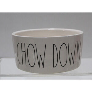 Rae Dunn Artisan Collection Ceramic Dog Dish White w/ Black Letters "CHOW DOWN"
